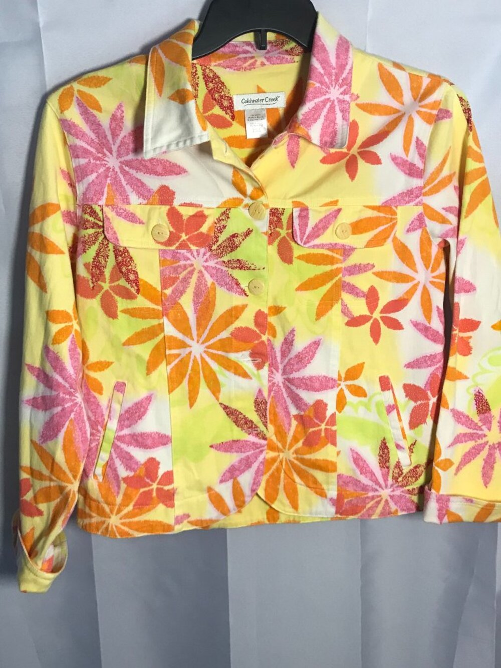 Coldwater Creek Women’s Floral Stretch Cotton Jacket Yellow Pink Orange